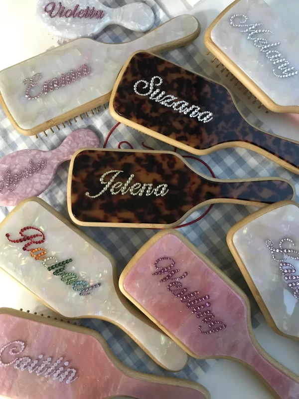 fashion customized rhinestone letters personalized name acetate hair brush birthday gift for women girls