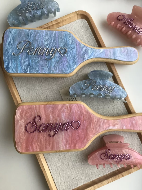 fashion customized rhinestone letters personalized name acetate hair brush birthday gift for women girls