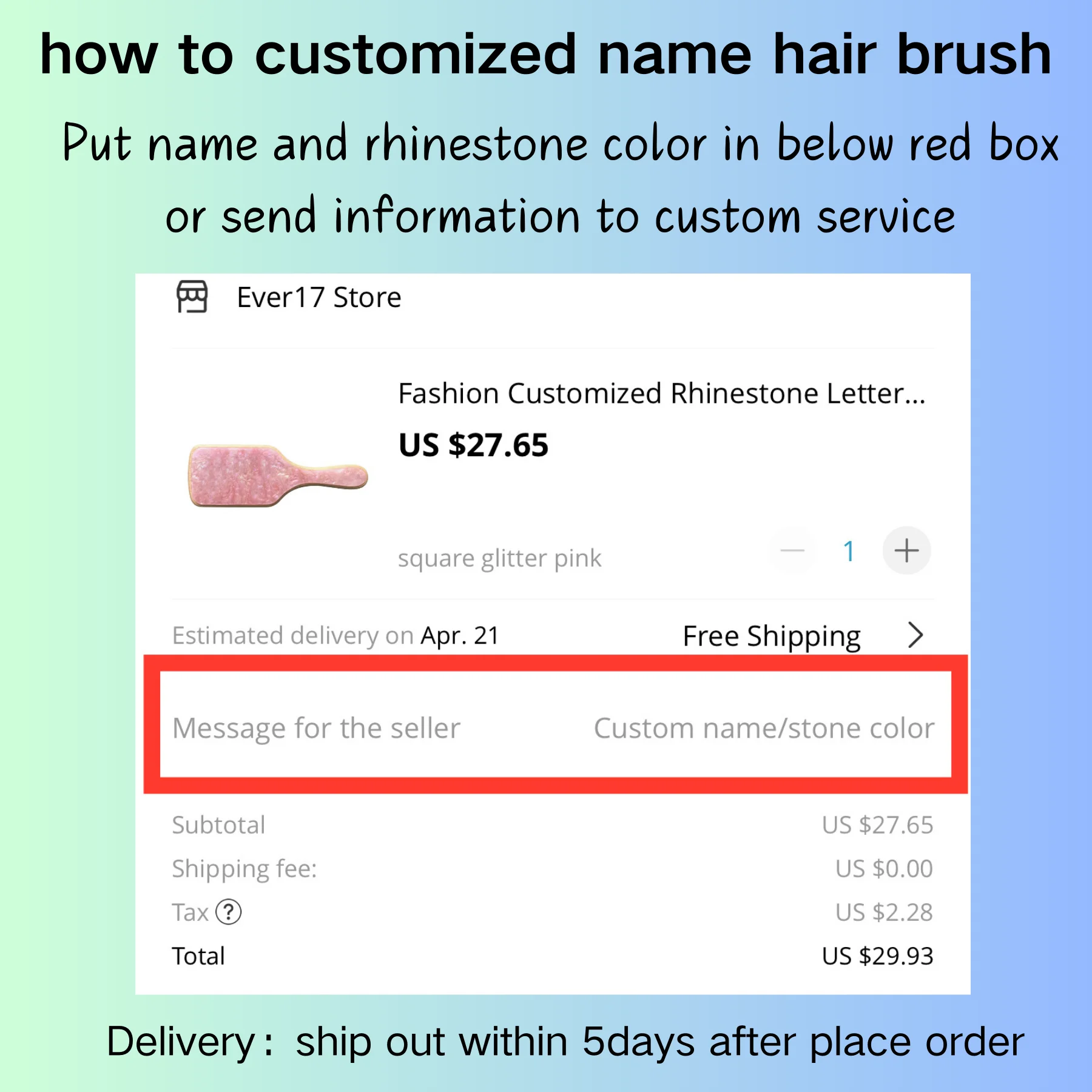 Fashion Customized Rhinestone Letters Personalized Name Acetate Hair Brush Birthday Gift for Women Girls-1