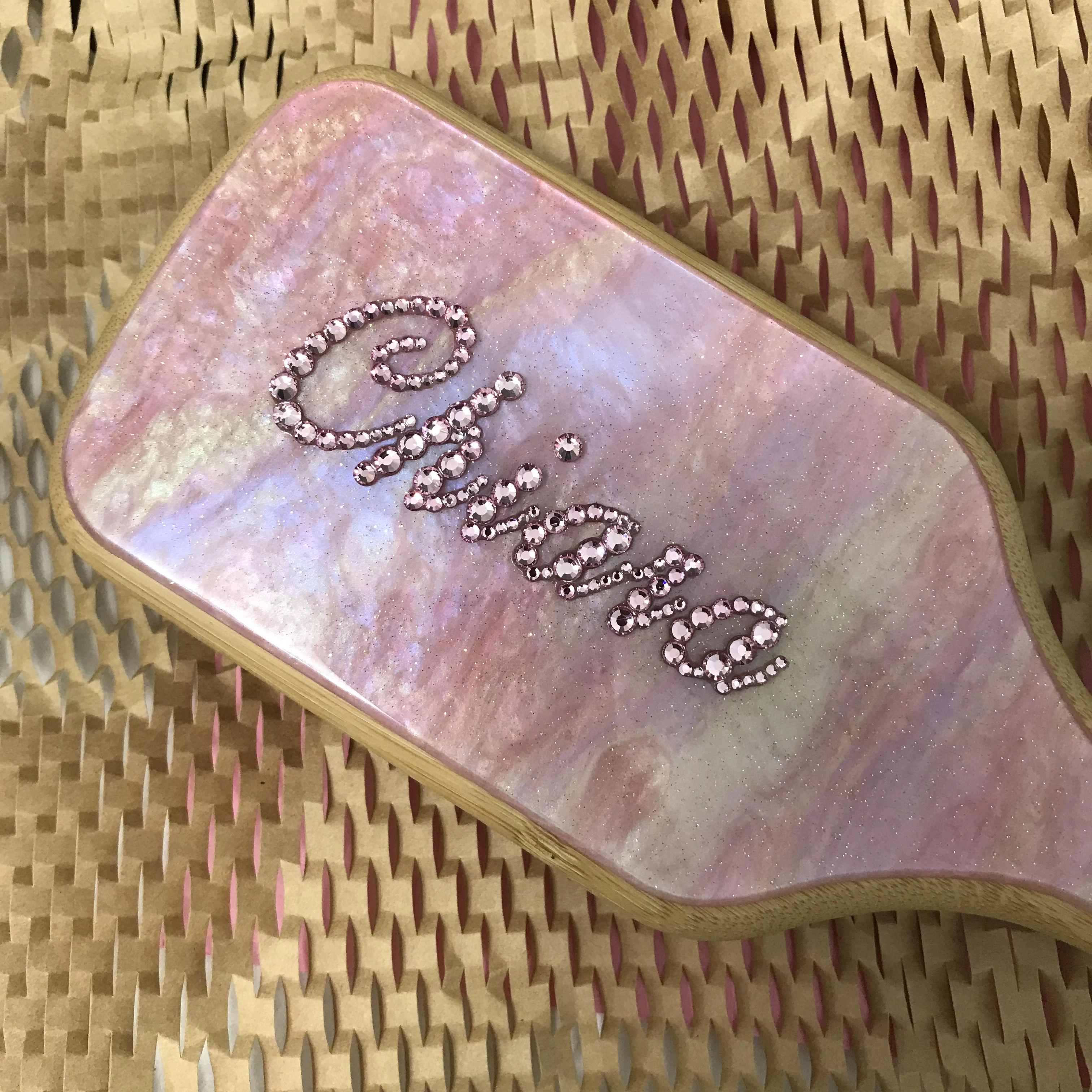Fashion Customized Rhinestone Letters Personalized Name Acetate Hair Brush Birthday Gift for Women Girls-4