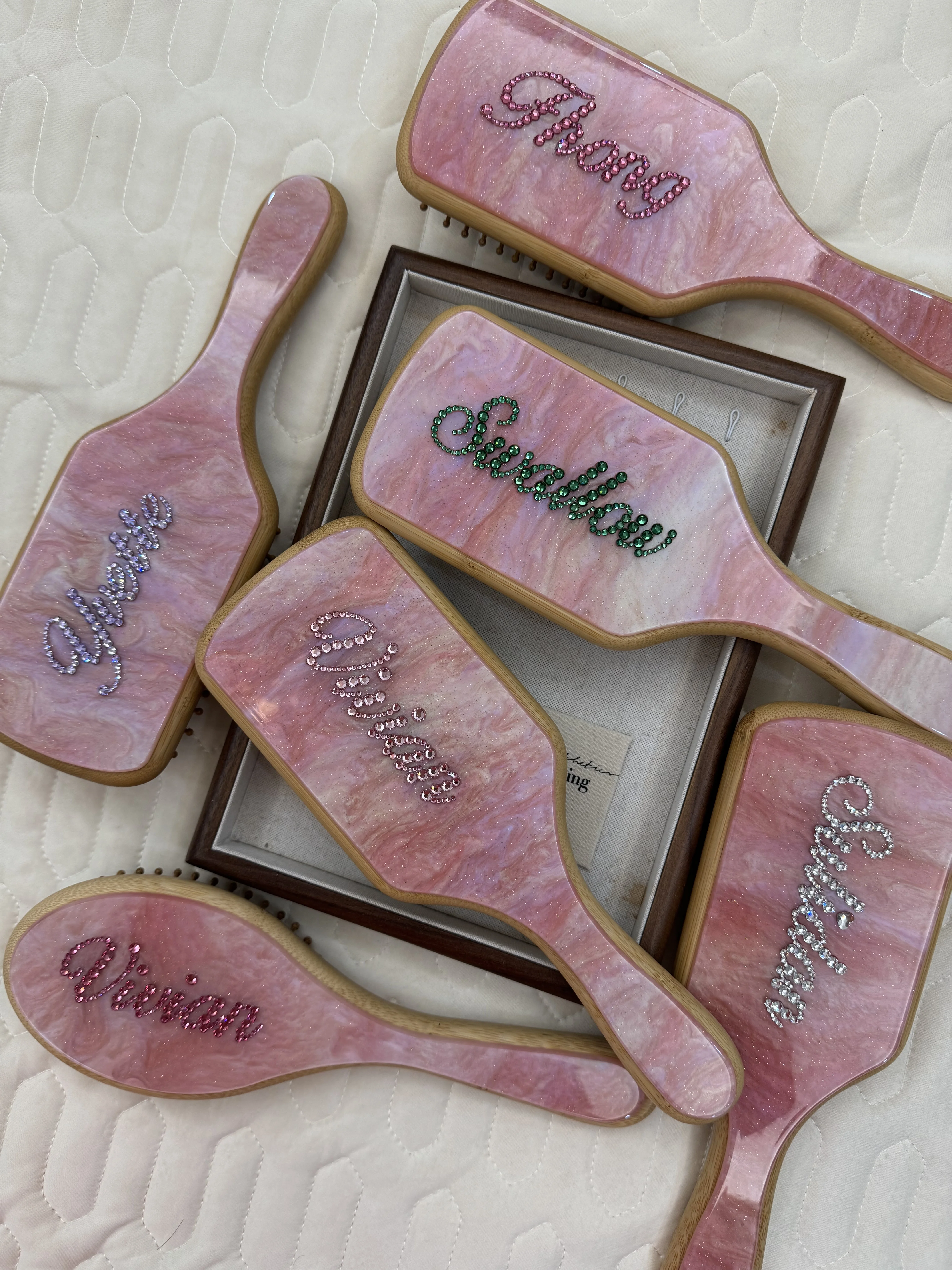 Fashion Customized Rhinestone Letters Personalized Name Acetate Hair Brush Birthday Gift for Women Girls-7