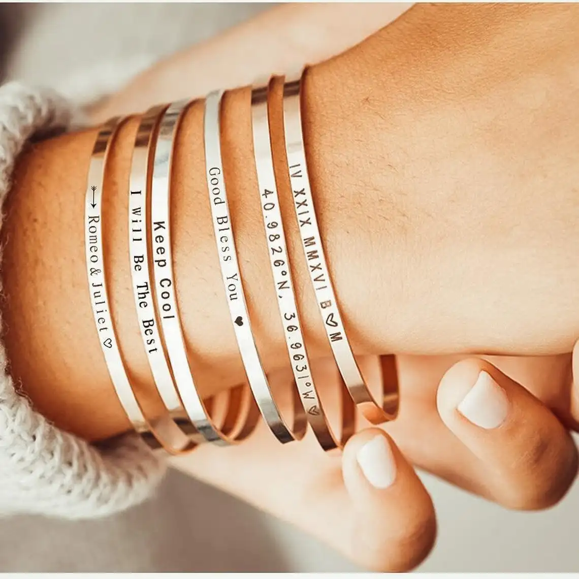 Customized Coordinate Engraved Name Text Heart Hole Cuff Bangle Personalized Bar Necklace Stainless Steel Bracelet Men Women Gif-5 Customized Coordinate Engraved Name Text Heart Hole Cuff Bangle Personalized Bar Necklace Stainless Steel Bracelet Men Women Gif-5