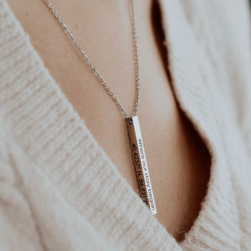 Customized Coordinate Engraved Name Text Heart Hole Cuff Bangle Personalized Bar Necklace Stainless Steel Bracelet Men Women Gif-21 Customized Coordinate Engraved Name Text Heart Hole Cuff Bangle Personalized Bar Necklace Stainless Steel Bracelet Men Women Gif-21