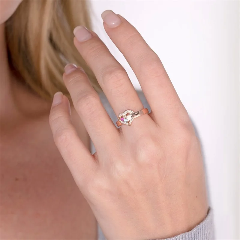 Personalized 1-8 Birthstone Rings for Women Customized Engraved Name Rings for Her Custom Cubic Zirconia Stones Heart Rings Gift-9 Personalized 1-8 Birthstone Rings for Women Customized Engraved Name Rings for Her Custom Cubic Zirconia Stones Heart Rings Gift-9