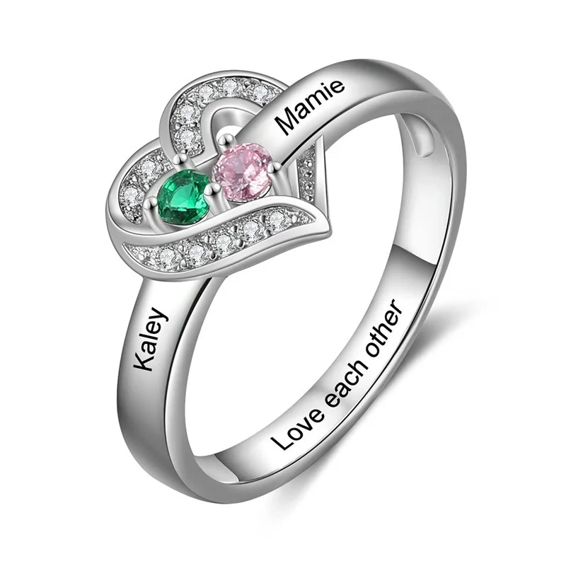 Personalized 1-8 Birthstone Rings for Women Customized Engraved Name Rings for Her Custom Cubic Zirconia Stones Heart Rings Gift-10 Personalized 1-8 Birthstone Rings for Women Customized Engraved Name Rings for Her Custom Cubic Zirconia Stones Heart Rings Gift-10