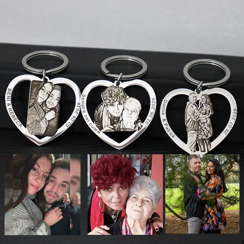 Personalized Couple Photo Necklace Engraved Family Picture Pendant Gifts Custom Dog Cat Keychain Memory Jewelry Picture Pendants-8