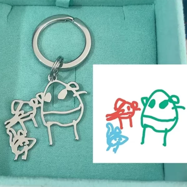 custom stainless steel children drawing pendant keychain kids artwork personalized photo logo keyring key chains jewelry gifts