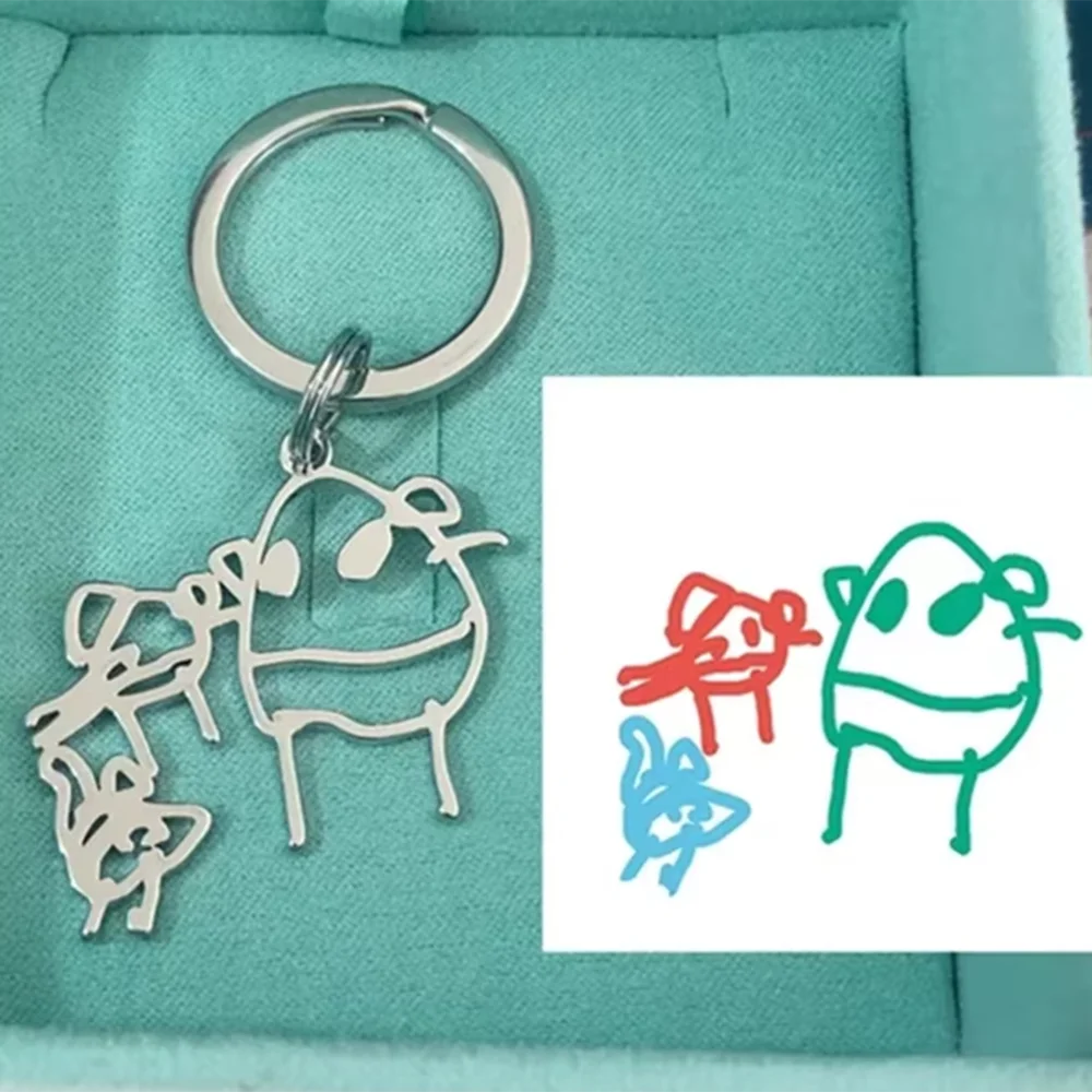 Custom Stainless Steel Children Drawing Pendant Keychain Kids Artwork Personalized Photo Logo Keyring Key Chains Jewelry Gifts-6 Custom Stainless Steel Children Drawing Pendant Keychain Kids Artwork Personalized Photo Logo Keyring Key Chains Jewelry Gifts-6