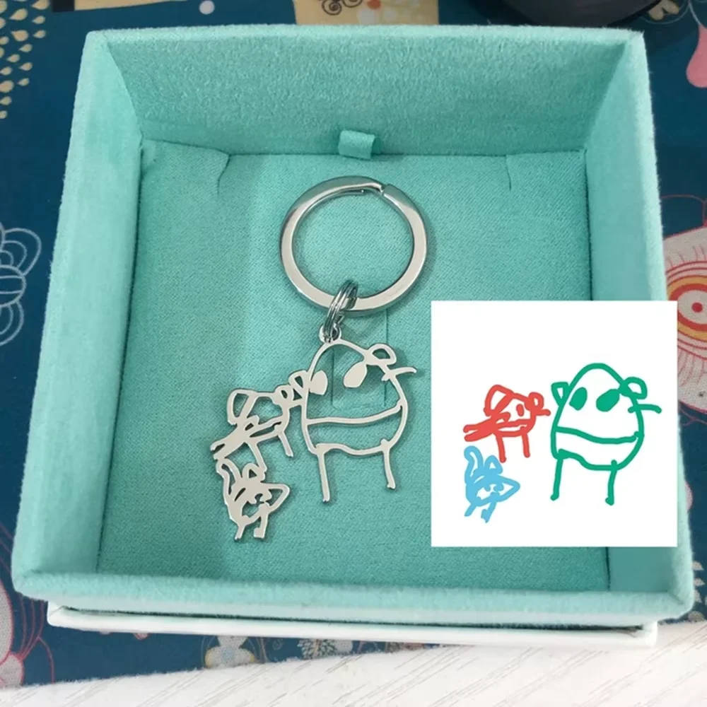 Custom Stainless Steel Children Drawing Pendant Keychain Kids Artwork Personalized Photo Logo Keyring Key Chains Jewelry Gifts-5 Custom Stainless Steel Children Drawing Pendant Keychain Kids Artwork Personalized Photo Logo Keyring Key Chains Jewelry Gifts-5