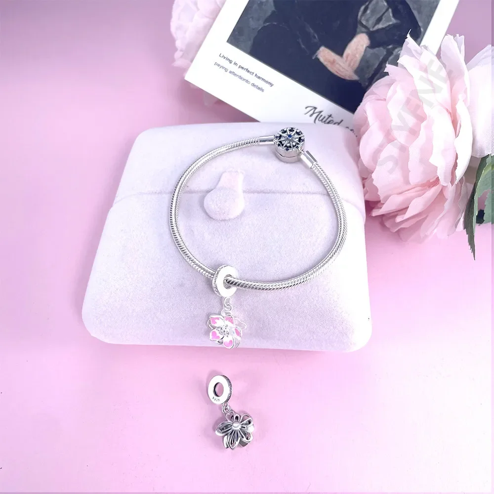 Silver 925 Cherry Blossom Pink Sweet Charms Beads Flowers Rings Fit Original Bracelet Charm Jewelry Bead for Women DIY Gift-7 Silver 925 Cherry Blossom Pink Sweet Charms Beads Flowers Rings Fit Original Bracelet Charm Jewelry Bead for Women DIY Gift-7