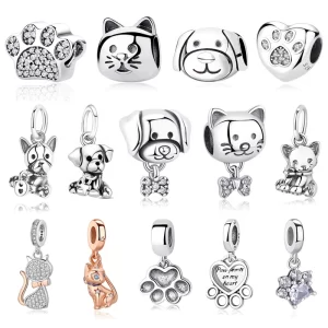 original 925 sterling silver charms love pets dog cat paw print pendant beads fit brand bracelets necklaces women diy jewelry