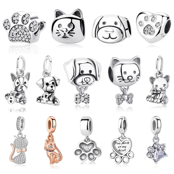 original 925 sterling silver charms love pets dog cat paw print pendant beads fit brand bracelets necklaces women diy jewelry