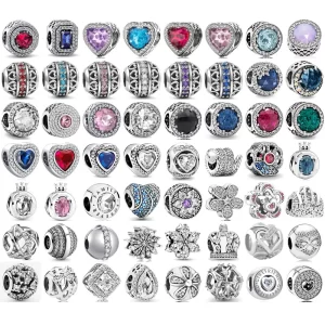 new 925 silver heart shape purple pink red blue green zircon charm round beads fit original pandora bracelet diy fine jewelry