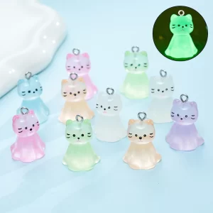 10pcs cute cat face resin charms 3d luminous animal pendants for diy jewelry making accessories handmade earring necklace