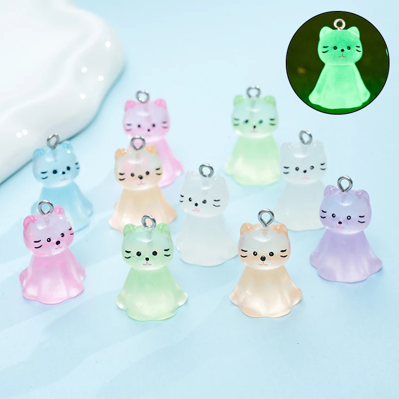 10pcs Cute Cat Face Resin Charms 3D Luminous Animal Pendants for DIY Jewelry Making Accessories Handmade Earring Necklace-1 10pcs Cute Cat Face Resin Charms 3D Luminous Animal Pendants for DIY Jewelry Making Accessories Handmade Earring Necklace-1