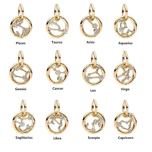 2025 new gold plated 12 constellation pendant dangle charm beads fit original 925 sterling silver europeans bracelet diy jewelry