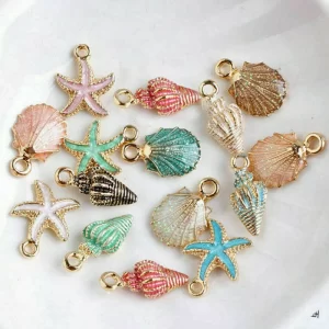 13pcs/set summer beach starfish shell charms colorful copper pendants jewelry diy for bracelet necklace earring jewelry making