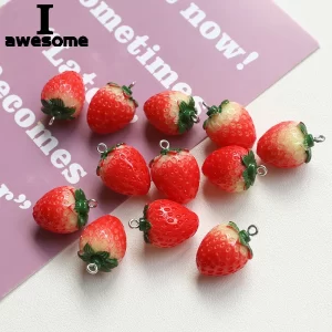 10pcs resin imitation fruit pendants strawberry charms for jewelry making diy earrings bracelet findings