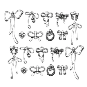 20pcs antique silvery vintage bowknot design charms alloy pendants for diy bracelet necklace jewelry making accessories