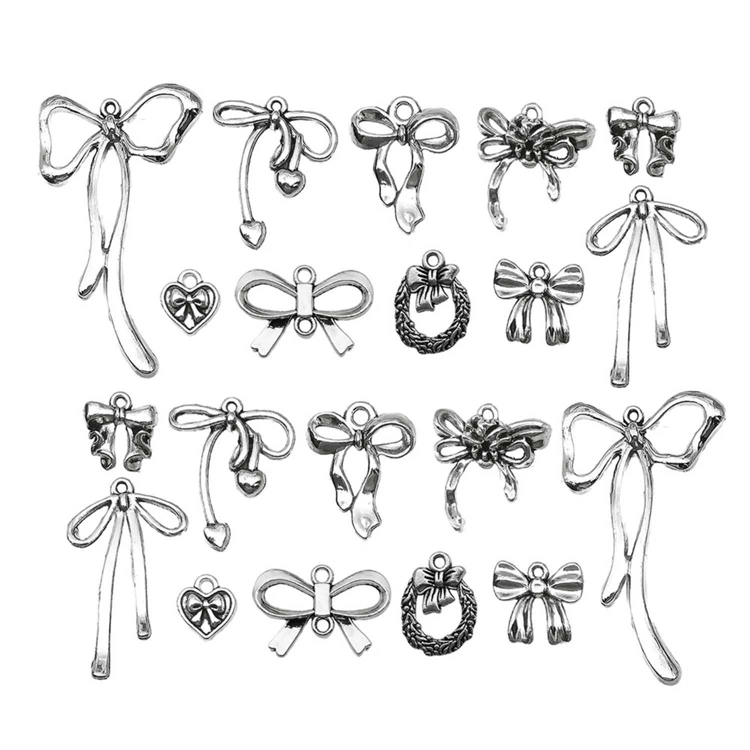 20pcs Antique Silvery Vintage Bowknot Design Charms Alloy Pendants for DIY Bracelet Necklace Jewelry Making Accessories-1