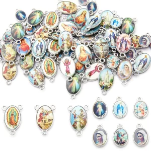 mix 20pcs jesus virgin mary three hole charm pendant for diy jewelry making accessories zinc alloy religion pendant