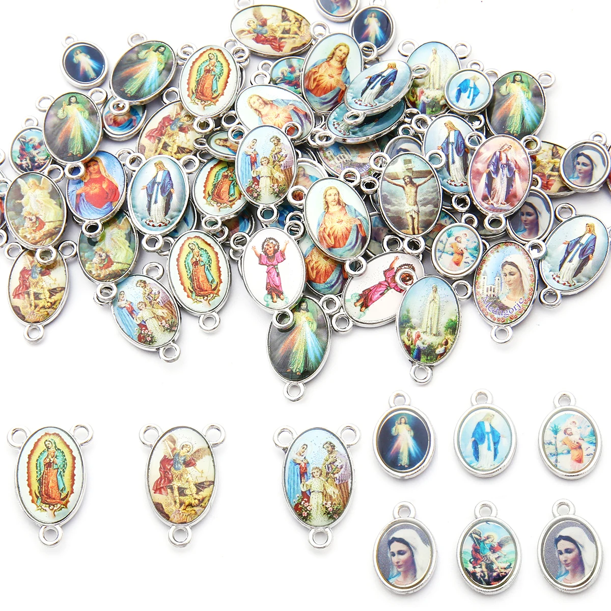 Mix 20Pcs Jesus Virgin Mary Three Hole Charm Pendant For Diy Jewelry Making Accessories Zinc Alloy Religion Pendant-1 Mix 20Pcs Jesus Virgin Mary Three Hole Charm Pendant For Diy Jewelry Making Accessories Zinc Alloy Religion Pendant-1