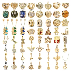 original new diy women jewelry fine 925 sterling silver plated gold paw bead fit necklace charms bracelet trinket accessories