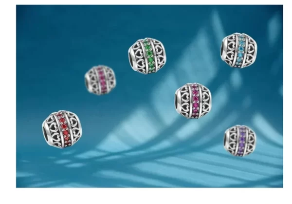 new 925 silver heart shape purple pink red blue green zircon charm round beads fit original pandora bracelet diy fine jewelry