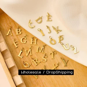 carlidana ins simple stainless steel 14k gold pvd plated diy 10mm letter alphabet initial charm pendant accessories jewelry