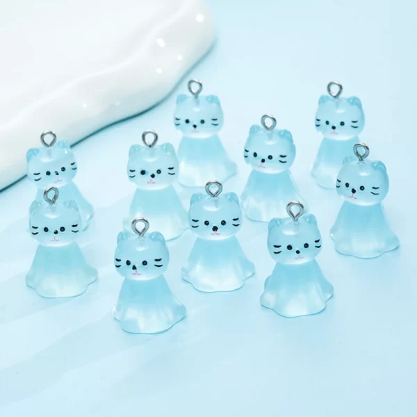 10pcs cute cat face resin charms 3d luminous animal pendants for diy jewelry making accessories handmade earring necklace