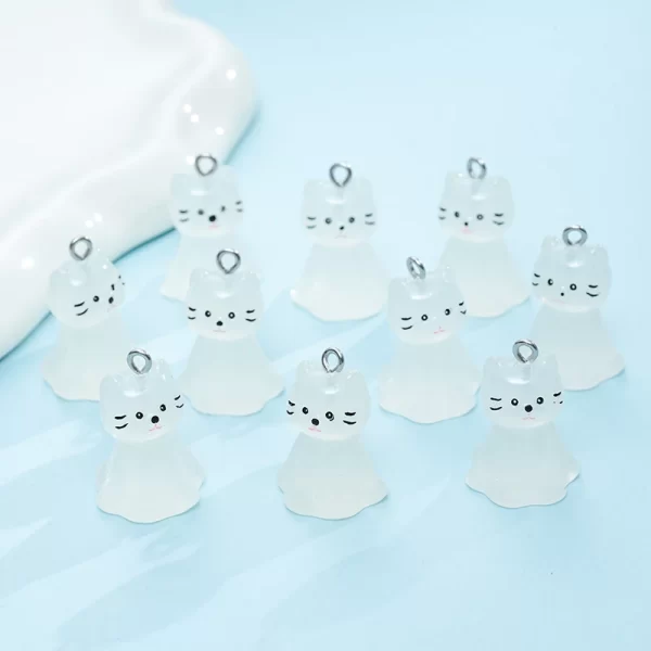 10pcs cute cat face resin charms 3d luminous animal pendants for diy jewelry making accessories handmade earring necklace