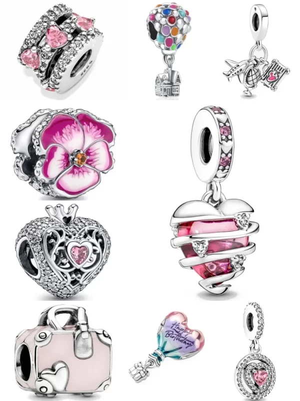spring pink charms 925 silver flower bag best friend mom travel bead fit european bracelet necklace jewelry for women