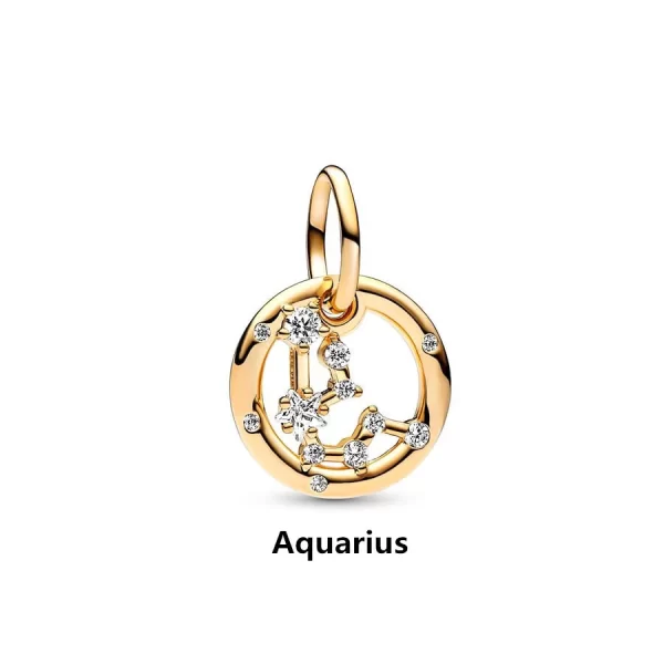2025 new gold plated 12 constellation pendant dangle charm beads fit original 925 sterling silver europeans bracelet diy jewelry