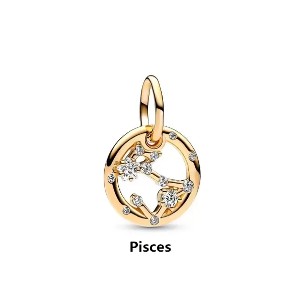 2025 new gold plated 12 constellation pendant dangle charm beads fit original 925 sterling silver europeans bracelet diy jewelry