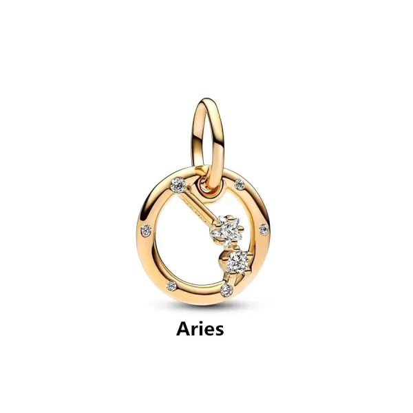 2025 new gold plated 12 constellation pendant dangle charm beads fit original 925 sterling silver europeans bracelet diy jewelry