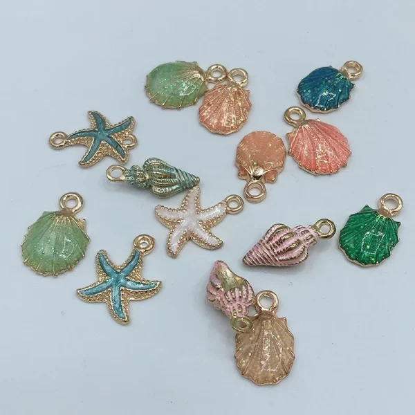 13pcs/set summer beach starfish shell charms colorful copper pendants jewelry diy for bracelet necklace earring jewelry making
