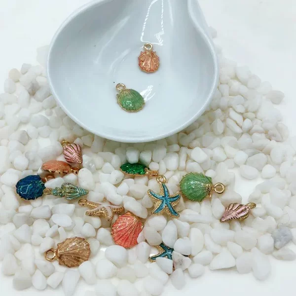 13pcs/set summer beach starfish shell charms colorful copper pendants jewelry diy for bracelet necklace earring jewelry making