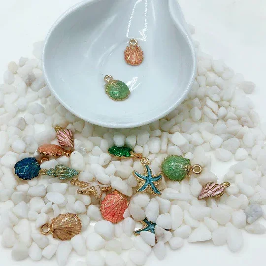 13Pcs/set Summer Beach Starfish Shell Charms Colorful Copper Pendants Jewelry DIY For Bracelet Necklace Earring Jewelry Making-2