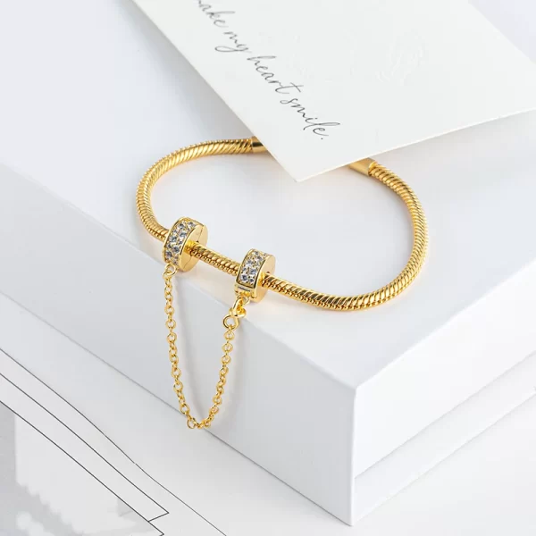 new gold plated safety chain、hearts clip、family tree、snowflake charm bead fit original european 925 silver bracelet jewelry gift