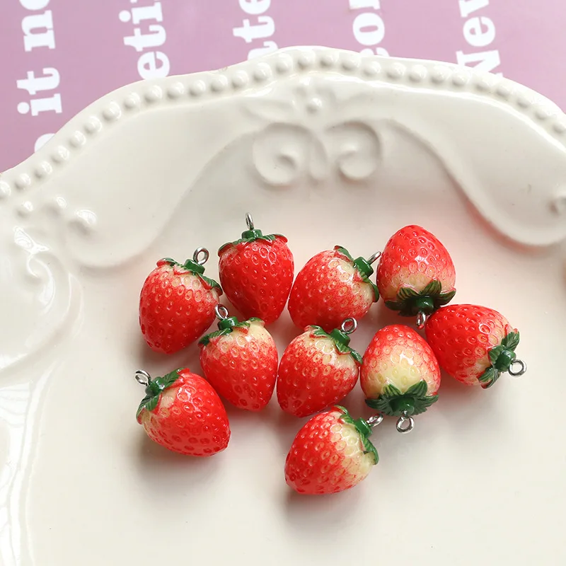 10Pcs Resin Imitation Fruit Pendants Strawberry Charms for Jewelry Making DIY Earrings Bracelet Findings-2
