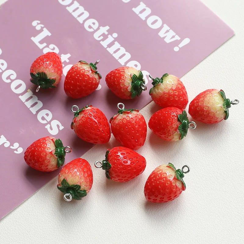 10Pcs Resin Imitation Fruit Pendants Strawberry Charms for Jewelry Making DIY Earrings Bracelet Findings-3