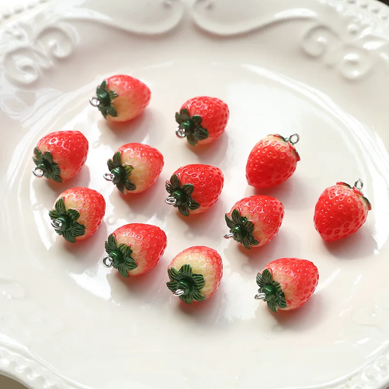 10Pcs Resin Imitation Fruit Pendants Strawberry Charms for Jewelry Making DIY Earrings Bracelet Findings-5