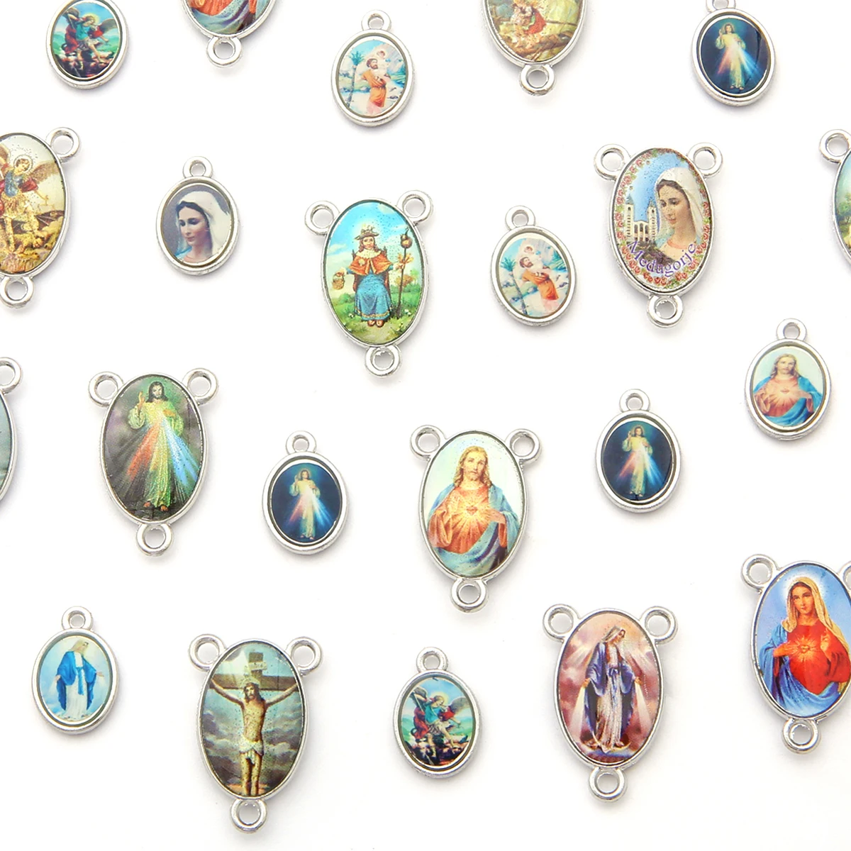 Mix 20Pcs Jesus Virgin Mary Three Hole Charm Pendant For Diy Jewelry Making Accessories Zinc Alloy Religion Pendant-3 Mix 20Pcs Jesus Virgin Mary Three Hole Charm Pendant For Diy Jewelry Making Accessories Zinc Alloy Religion Pendant-3