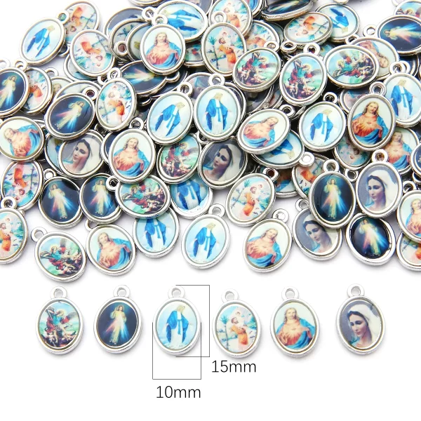 mix 20pcs jesus virgin mary three hole charm pendant for diy jewelry making accessories zinc alloy religion pendant