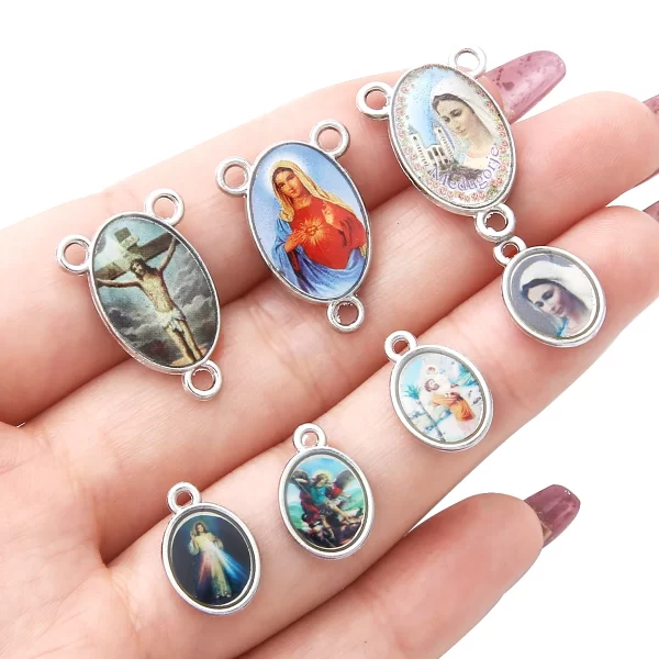 mix 20pcs jesus virgin mary three hole charm pendant for diy jewelry making accessories zinc alloy religion pendant