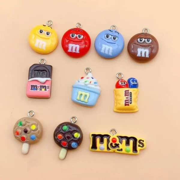 10pcs/lot kawaii cartoon m bean flatback resin charms for jewelry making accessories diy pendants earrings keychain decoration