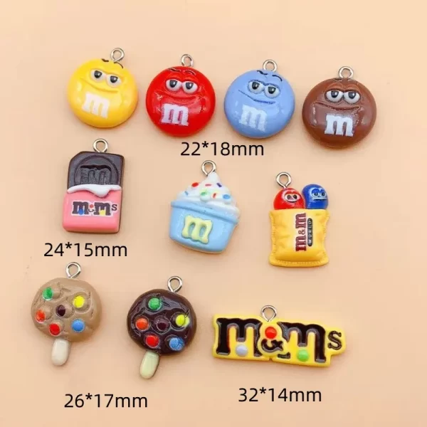 10pcs/lot kawaii cartoon m bean flatback resin charms for jewelry making accessories diy pendants earrings keychain decoration