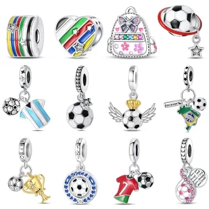 football series 925 silver plated soccer ball champion cup charms beads fit 3mm 925 original bracelets diy souvenir jewelry