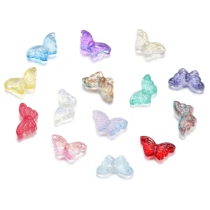 30pcs/lot 8*15mm transparent glass small butterfly loose charm pendants for necklace diy craft jewelry making accessories