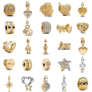 hot sales 925 silver shiny golden love heart charm sun lock key bead pendant women diy jewelry fit original bracelet accessories